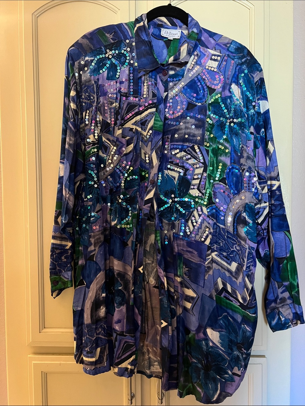 Embellished Blue Floral Button-Down Shirt